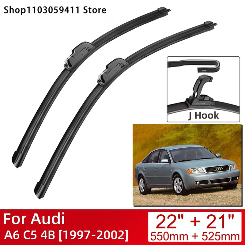 

For Audi A6 C5 4B 1997-2002 22"+21" Car Accessories Front Windscreen Wiper Blade Brushes Wipers U Type J Hooks 2002 2001 2000