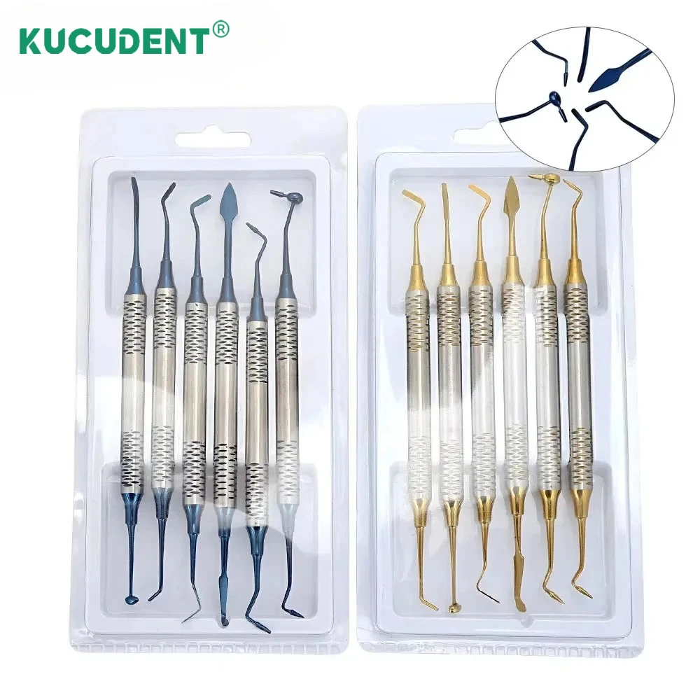 6 Pcs/Set Dental Composite Resin Filling Set Titanium Plated Head Spatula with Thick Handle Dentistry Instrument Materials