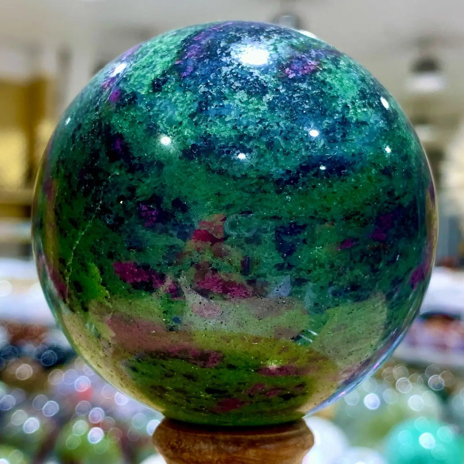 Natural Ruby in Zoisite Gemstone Crystal Sphere Ball Healing