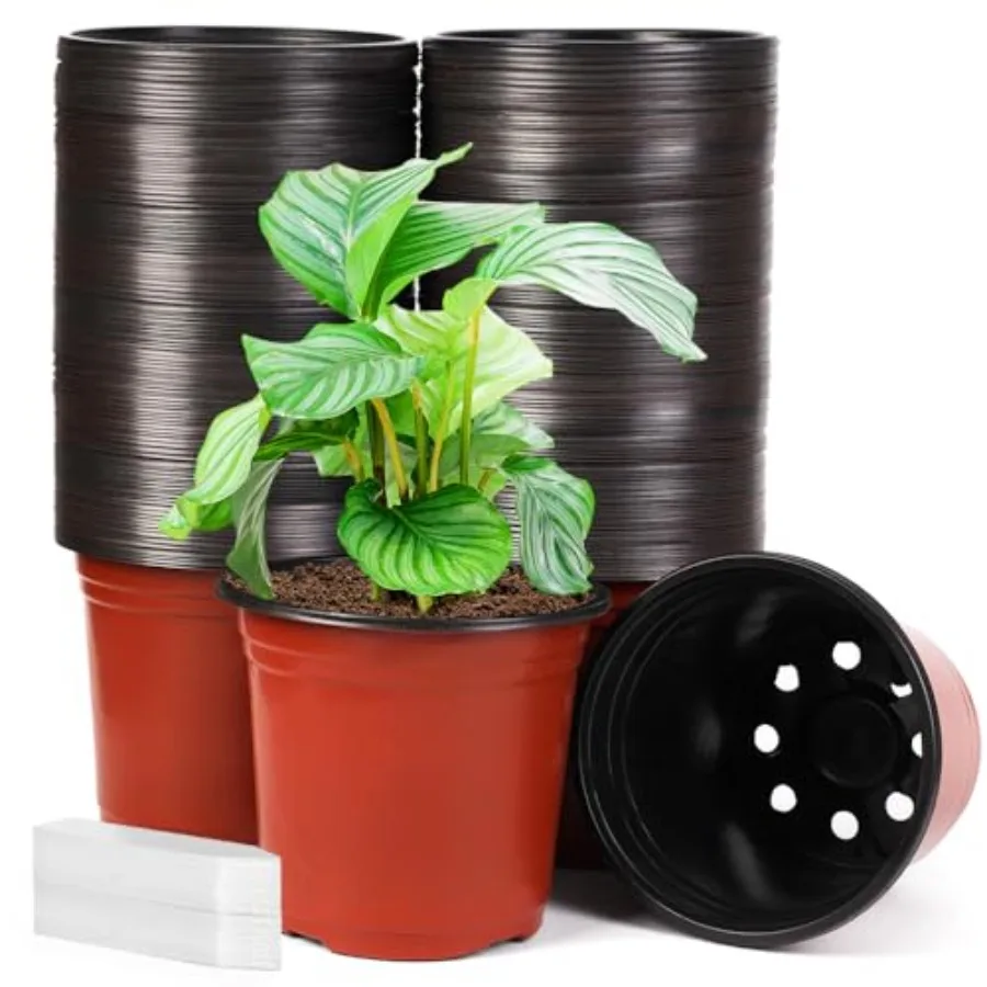 

Набор из 200 пластиковых горшков для рассады 6 дюймов с дренажными отверстиями, контейнеры для цветов и растений, а также горшки для проращивания семян (200 шт.)