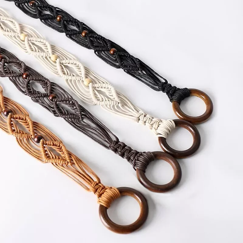 Women Woven Tassel Belt Braided Waistband