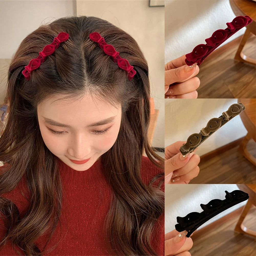 Barrettes en velours pour femmes, pince à cheveux floquée, rouge, noir, mignon, Alice, tressé, épingles à cheveux, accessoires de mode