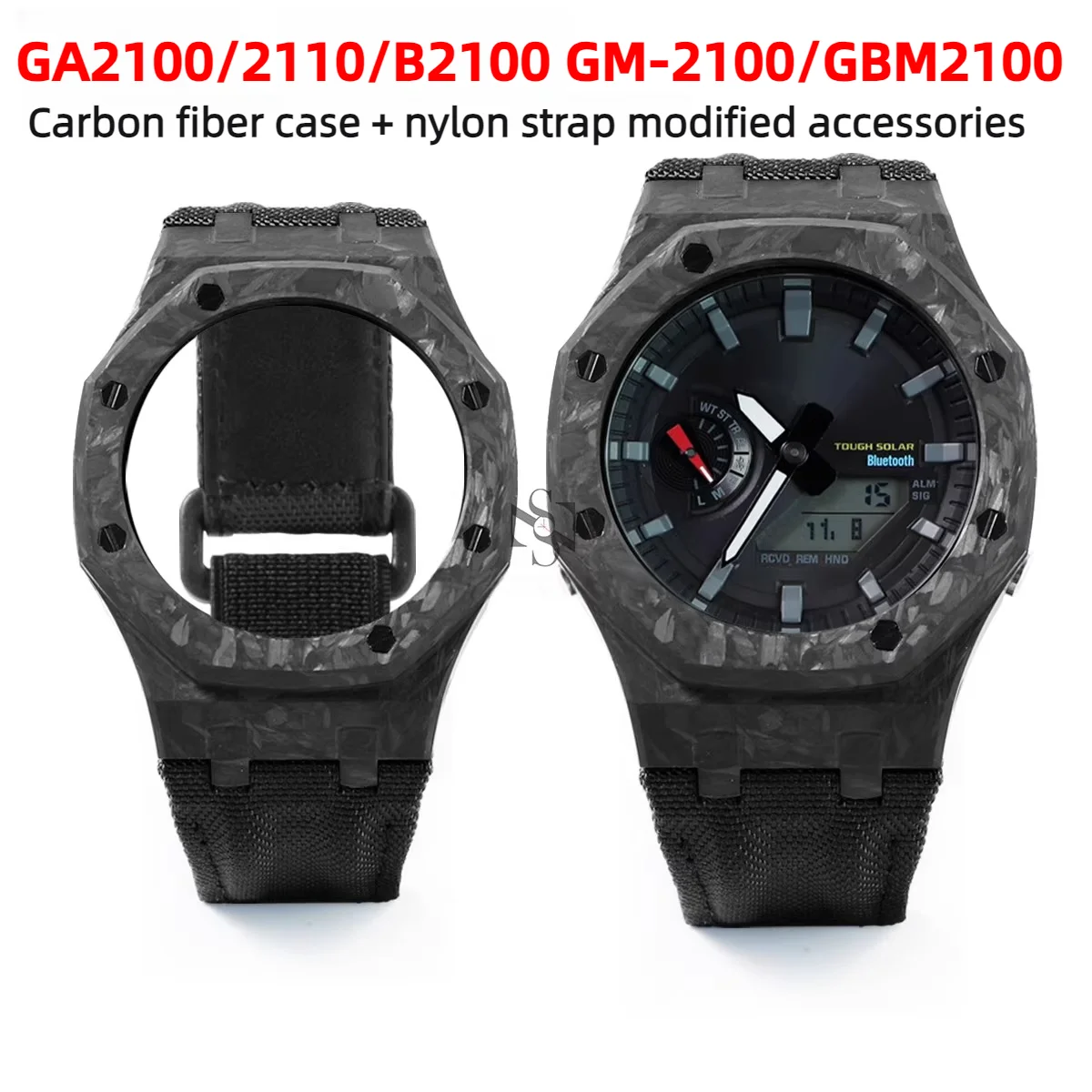 GA2100 GM2100 Modified Carbon Fiber Case Nylon Strap For Casio GA-2100/2110/B2100 GM-2100 GBM2100 oak series Watch bezel band