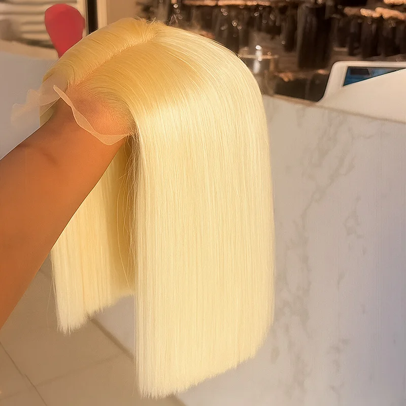 

613 Blonde Short Bob Wig Human Hair 13x4 Lace Front Wigs Human Hair Pre Plucked Transparent Lace 180% Density Lace Frontal Wig