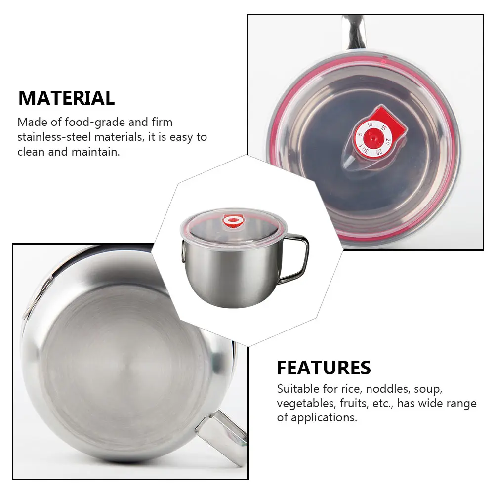 

1pc Stainless Steel Instant Noodle With Lid Large Soup Microwave Safe Food Kitchen Supply Rice Bowl Noodle Container Salad Bowl