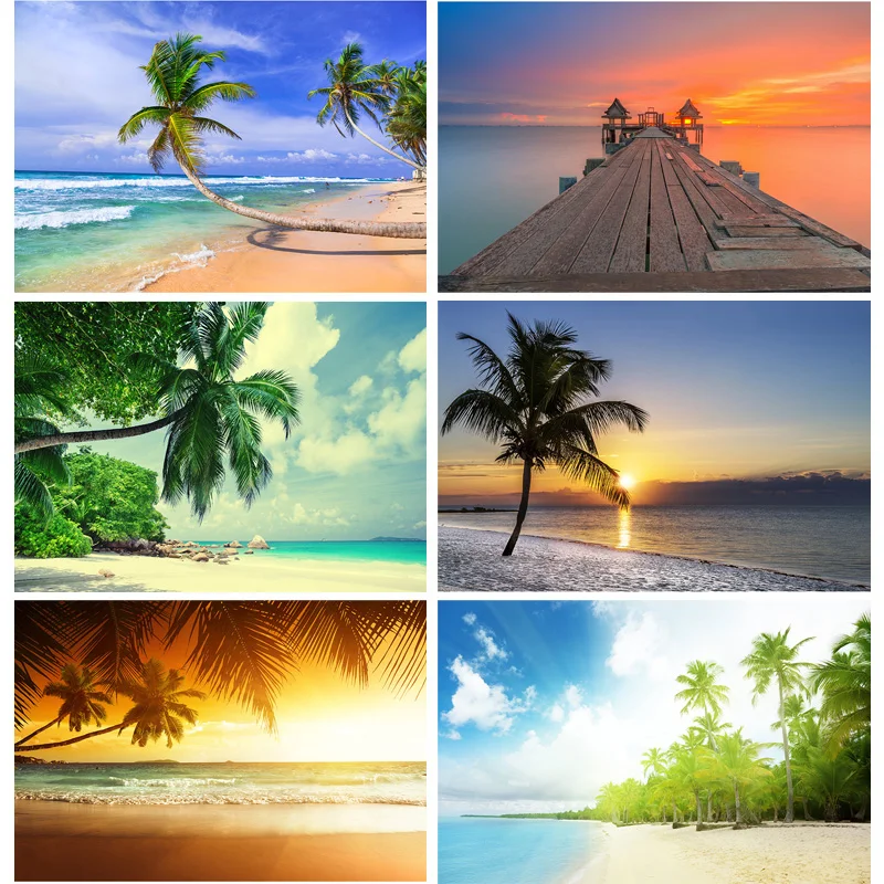 

SHUOZHIKE Summer Tropical Sea Beach Palms Tree Photography Background Scenic Photo Backdrops Photograph Studio Props HJK-01