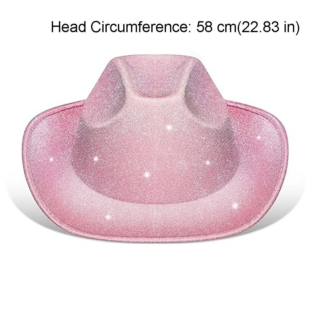 Retro Solid Color Bowler Hat Glitter Pink Fedoras Hat Western Cowboy Hat Jazz Hat Shimmering Cowgirl Hat Women view 6