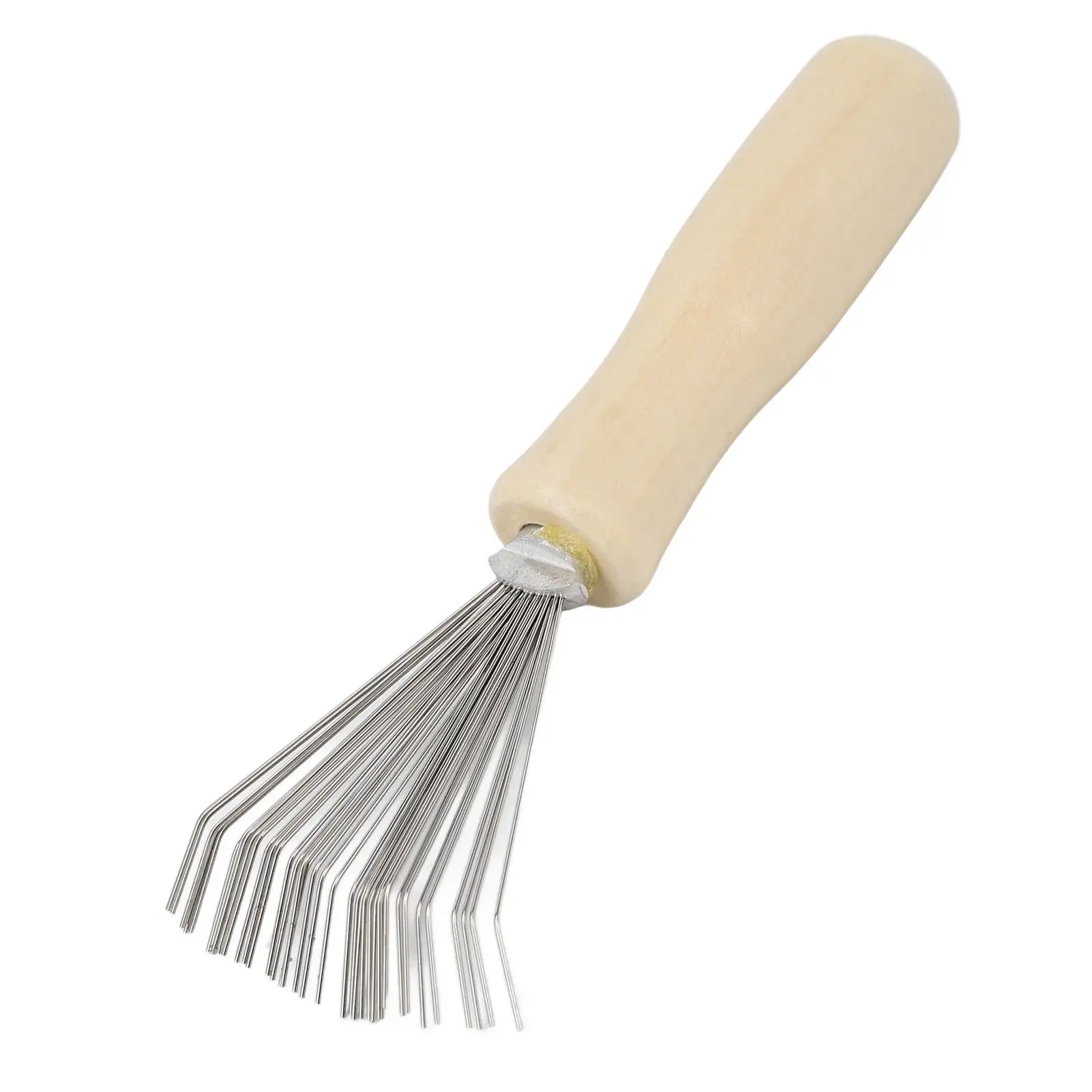 Pente de limpeza de cabelo, ferramenta com cabo de madeira, limpador de escova, formato de leque denso, remoção rápida de sujeira para uso doméstico