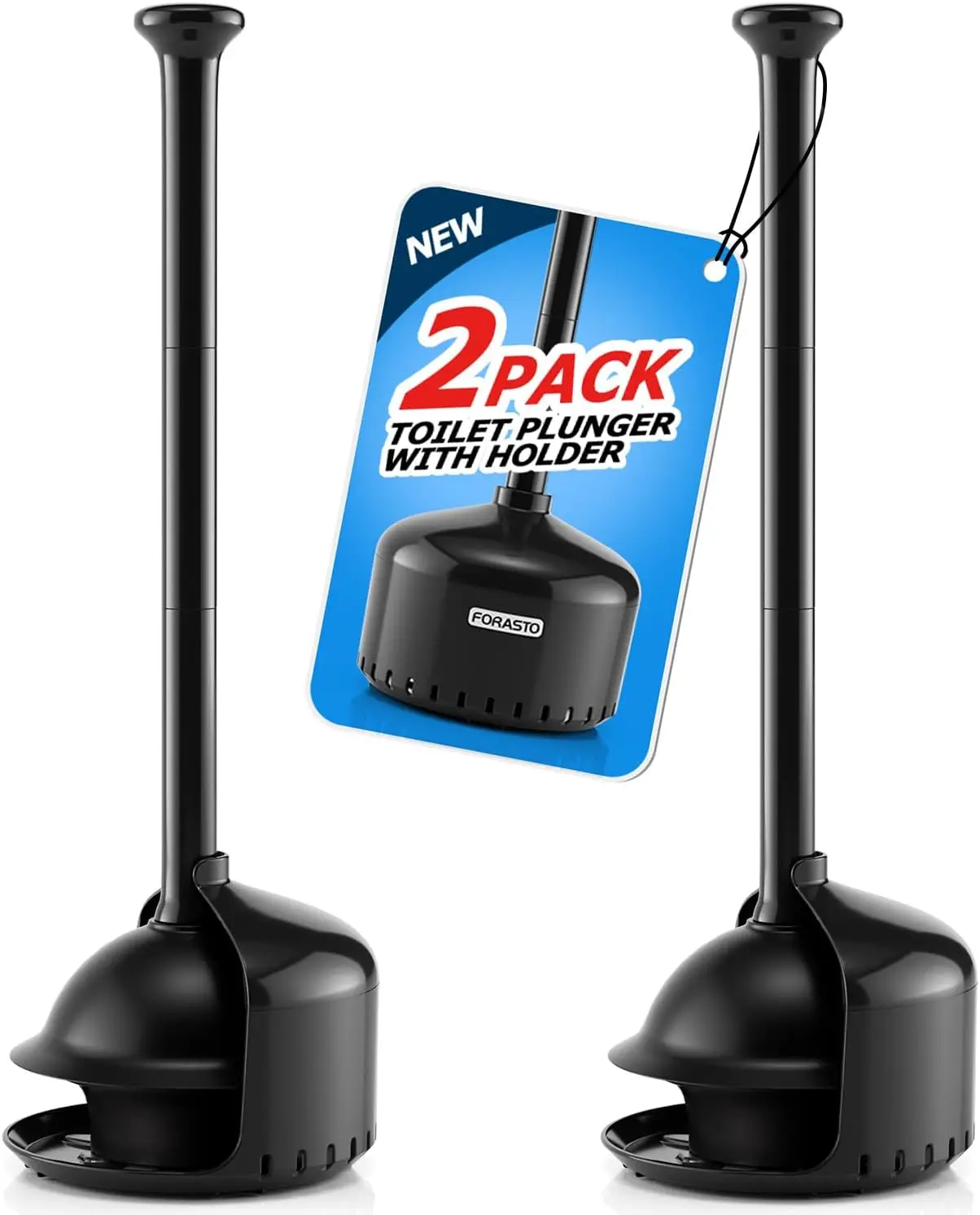 

2 Pack Toilet Plunger with Holder, Heavy Duty Plunger for Bathroom, Black 19 inch