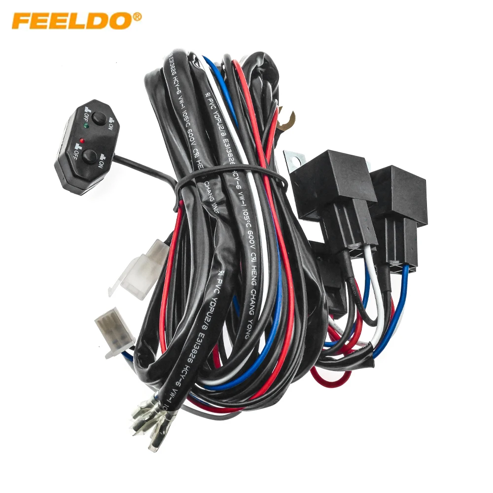 

FEELDO Car LED Work Light Wire Wiring Harness Switch Relay Kit for 12V-44V Led Work Lamp 1 To Lead 1 Offroad Bar Wiring Kit