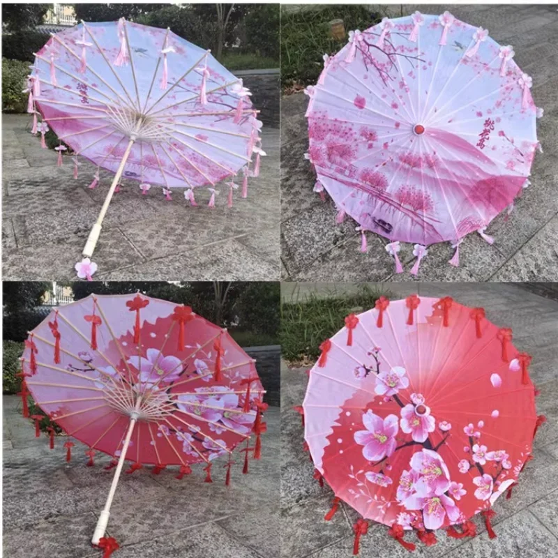 82cm Silk Cloth Women Umbrella Japanese Cherry Blossoms Tassel petal umbrella Chinese Style Oil Paper Umbrella