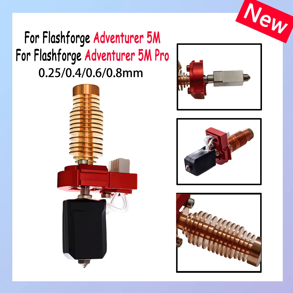 Latest Upgraded Hotend Kit for Flashforge Adventurer 5M/5M Pro Hotend AD5M Nozzle Kit Ceramic Heating Block & Hard Steel Nozzle