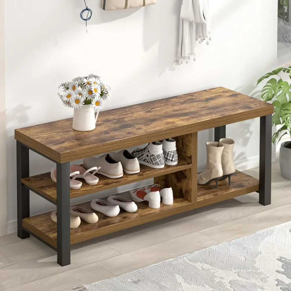

Shoe Bench, Modern Wood Storage Bench for Entryway Hallway, for Living Room Bedroom, Industrial Indoor Shoe Rack Bench Seat