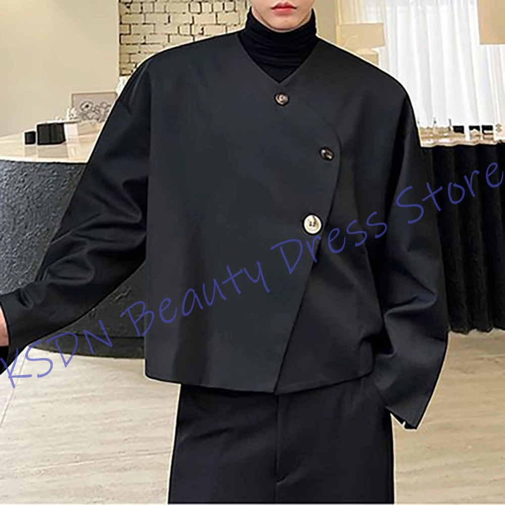 Women's Black Asymmetrical Jacket+Pants Set 2Piece Suit Single Breasted V-neck Blazer Oversized Modern Minimalist Streetwear