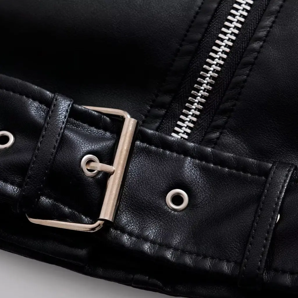 Chaqueta de moto de cuero PU para mujer Otoño Invierno estilo europeo americano ropa de calle con personalidad