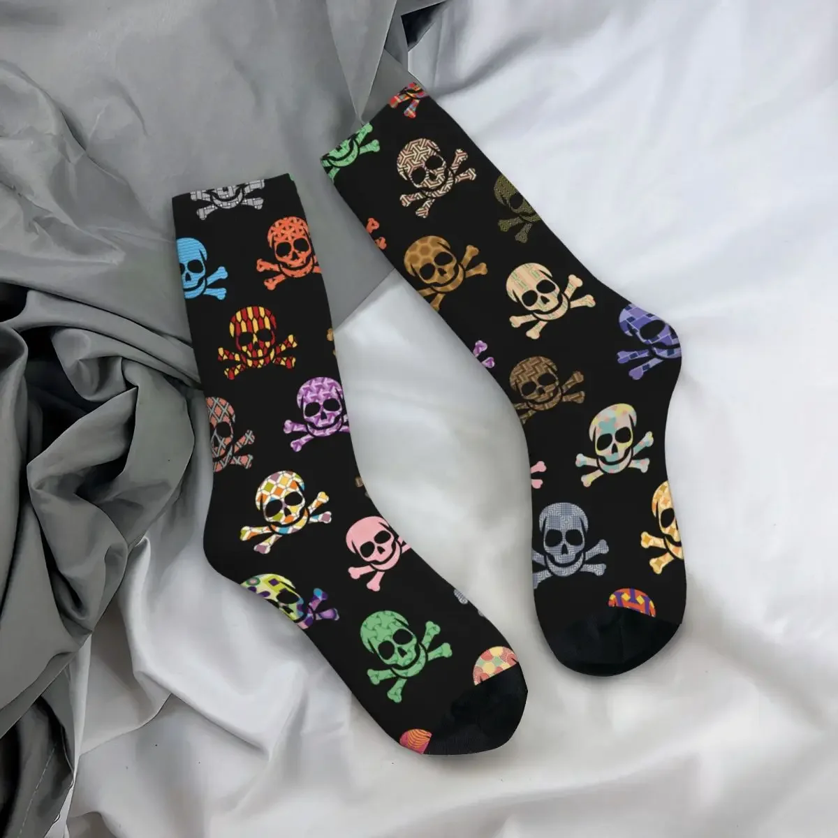 Calcetines de diseño loco para hombre y mujer, medias coloridas de calavera y huesos cruzados, calcetines de fútbol antideslizantes, transpirables, Otoño e Invierno