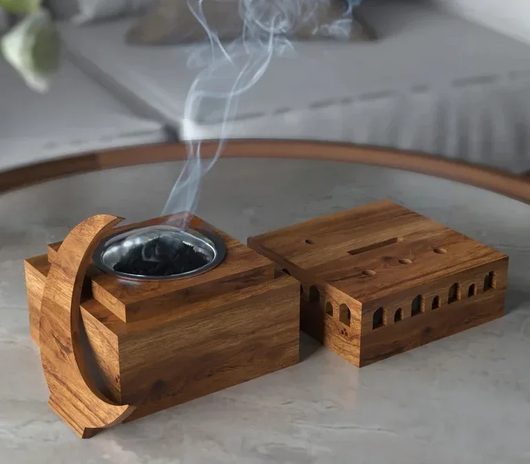 

Arabian decorative wooden Ramadan wood incense burner mini top moon travertine incense burner square incense burner wholesale