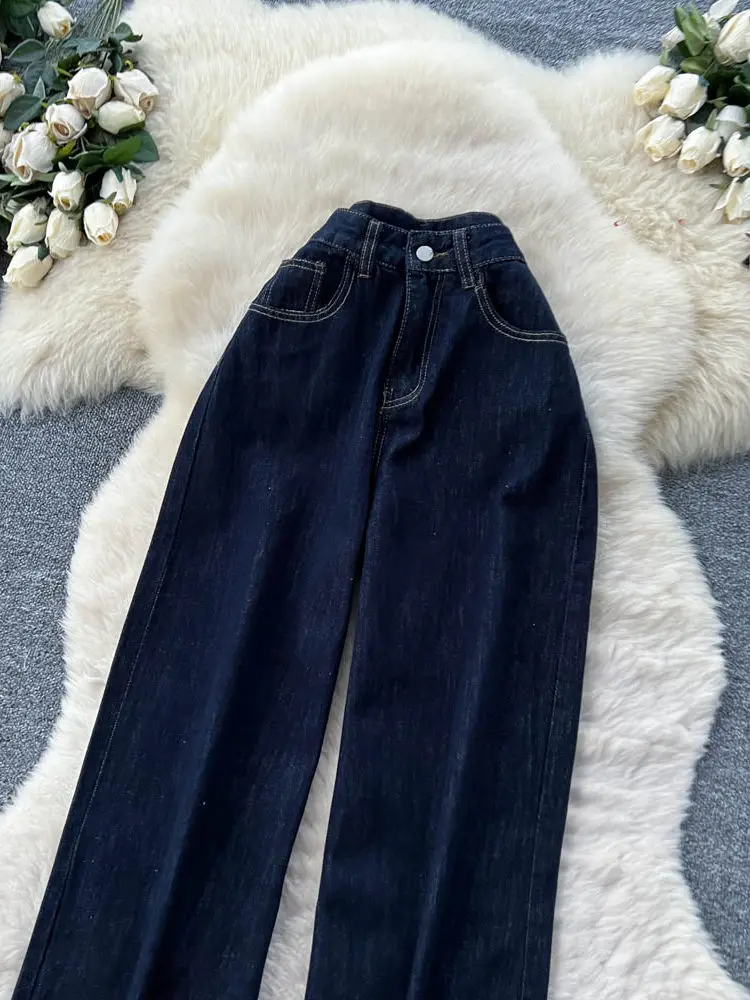 Korean Version Spring New High Waist Denim Wide Leg Pants Women Loose Casual Fashion Versatile Commute Straight Leg Pants