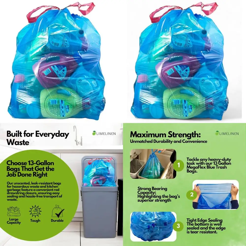 

13 Gallon Leakproof & Odorless Heavy-Duty Plastic Trash Bags, 800 Count for Home and Business Use