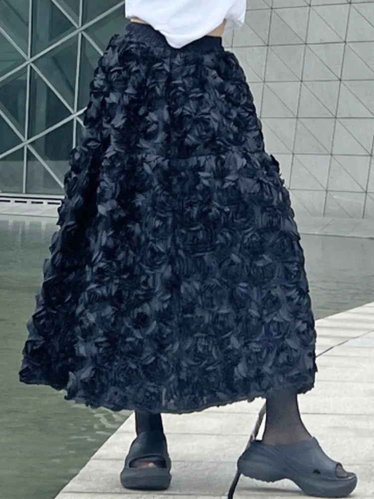 Heavy three-dimensional rose flower high waist skirt female 2024 spring and autumn elegant long fashion Pengpeng A umbrella skir