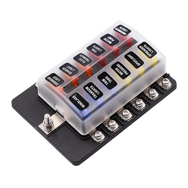 6/8/10/12 Ways Fuse Box with LED Indicator Light Screw Terminal Type Car Blade Holder Fuse Box for Car Boat Marine Trike