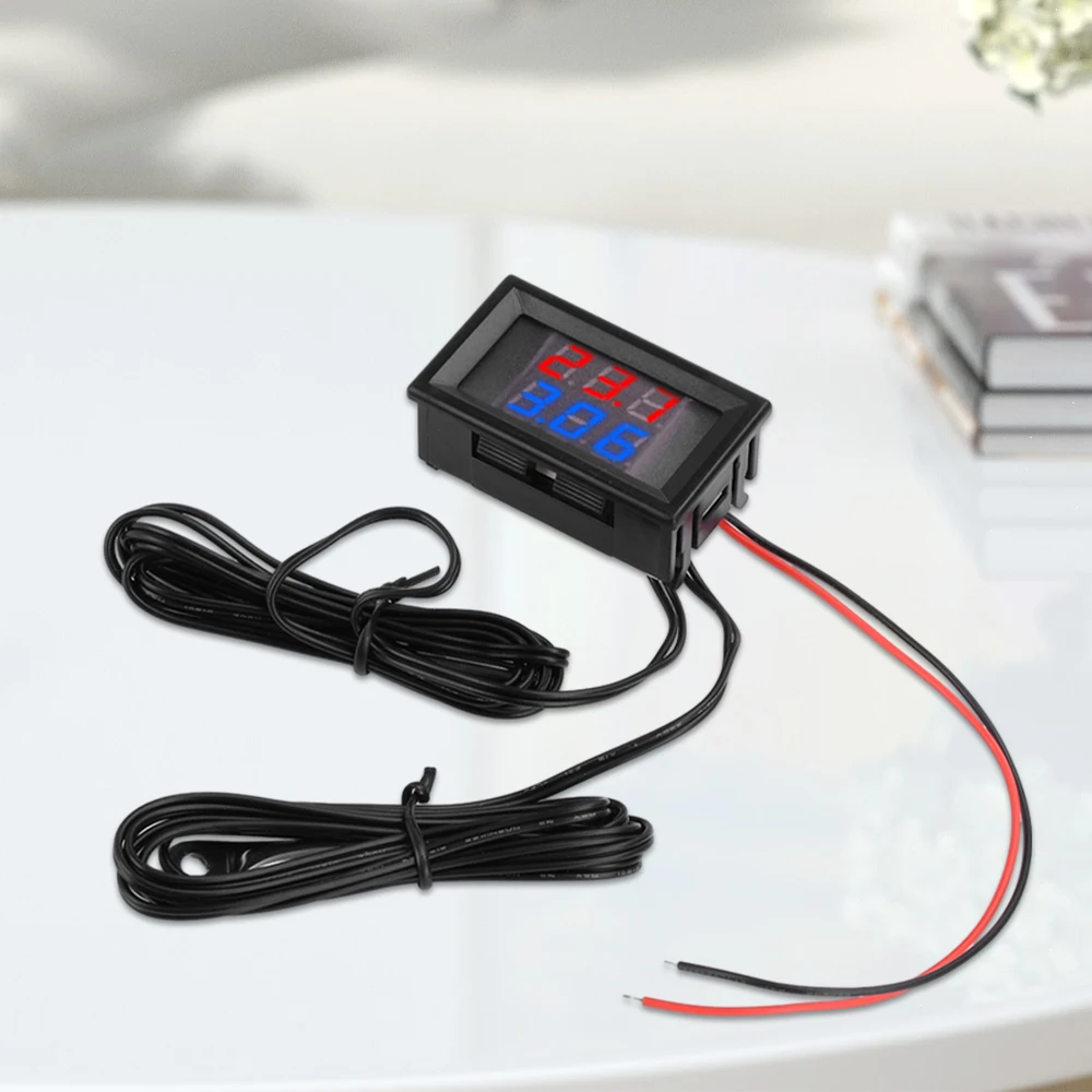 تيار مستمر 4 فولت إلى 28 فولت 0.28 بوصة LED صغير شاشة مزدوجة مستشعر درجة الحرارة الرقمي NTC مقاوم للماء مسبار معدني جهاز قياس درجة الحرارة