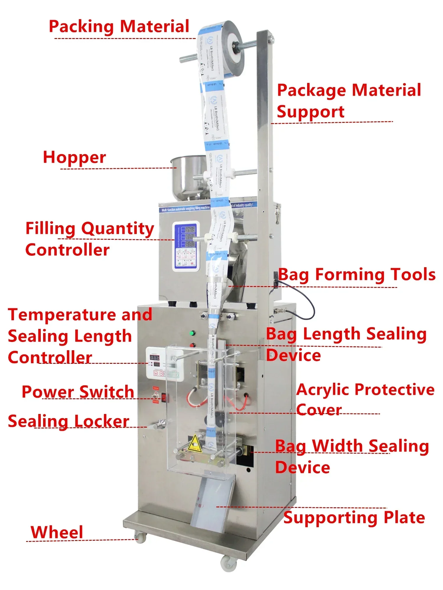 1-200G Multi-Function Plastic Bag Packing Machine for Particle and Powder, Coffee, Flour, Beans, Tea Filling and Sealing