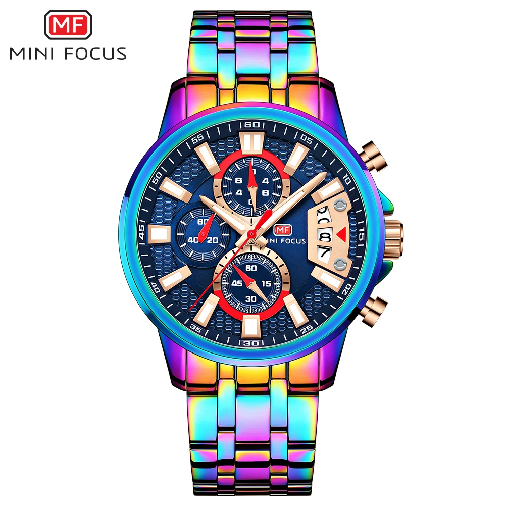 MINI FOCUS Rainbow Luxury Brand Quartz Watch for Men Multifunction Small Dials