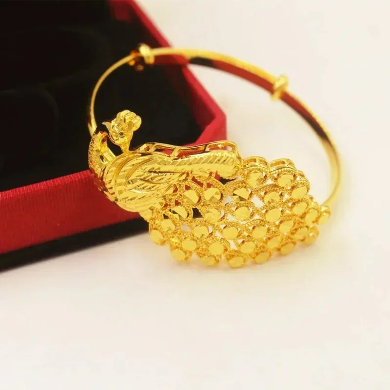 Long term gold plated European coin bracelet Peacock push full bracelet women's Vietnamese gold bridal wedding jewelry