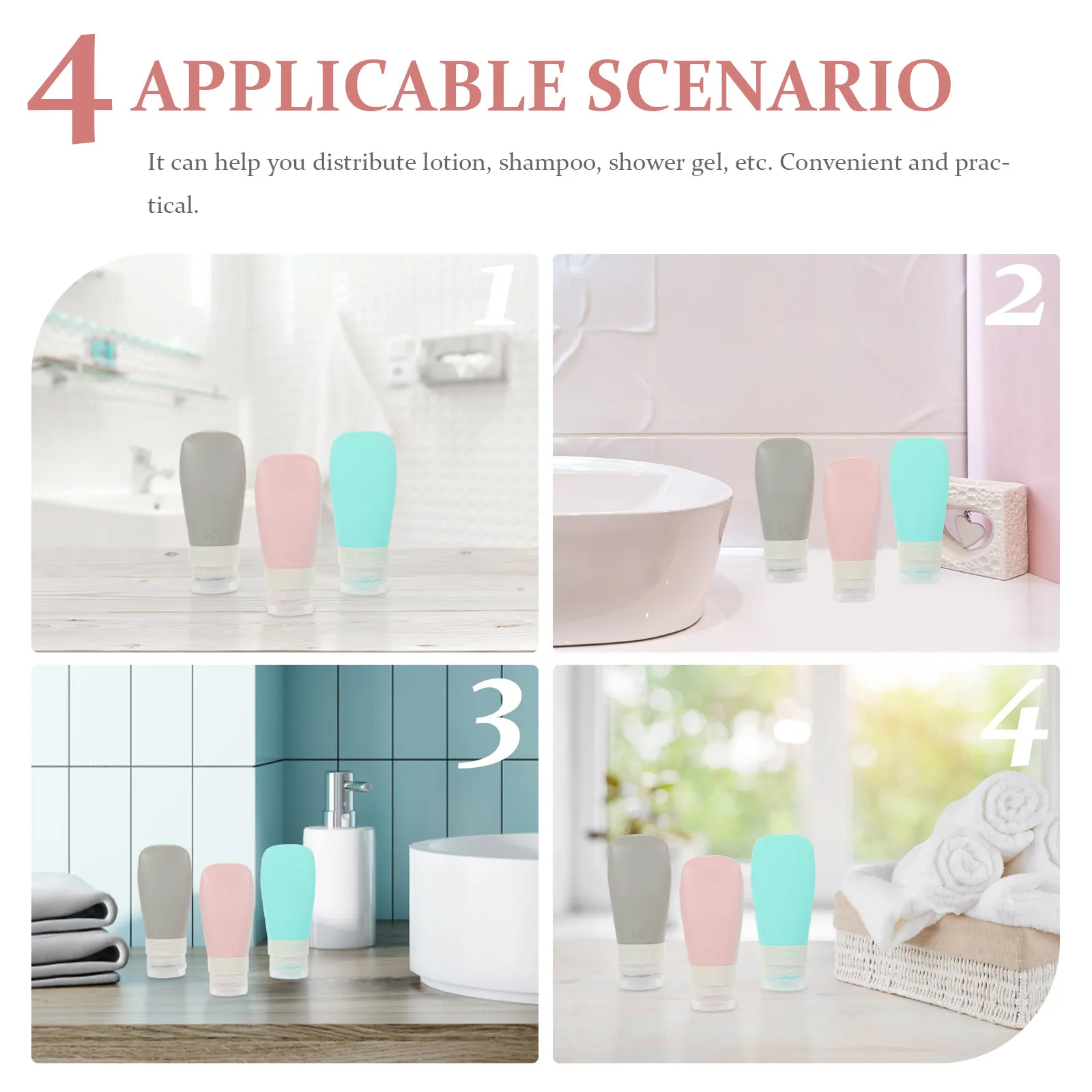 1Set Supple Silicone Travel Bottles Easy Label Adhesive Surface Squeeze Dispenser Bottles for Lotion Shampoo Shower Gel