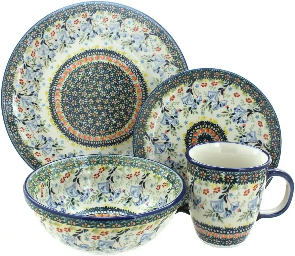 Blue Rose Polish Pottery Periwinkle 16 Piece Dinner Set