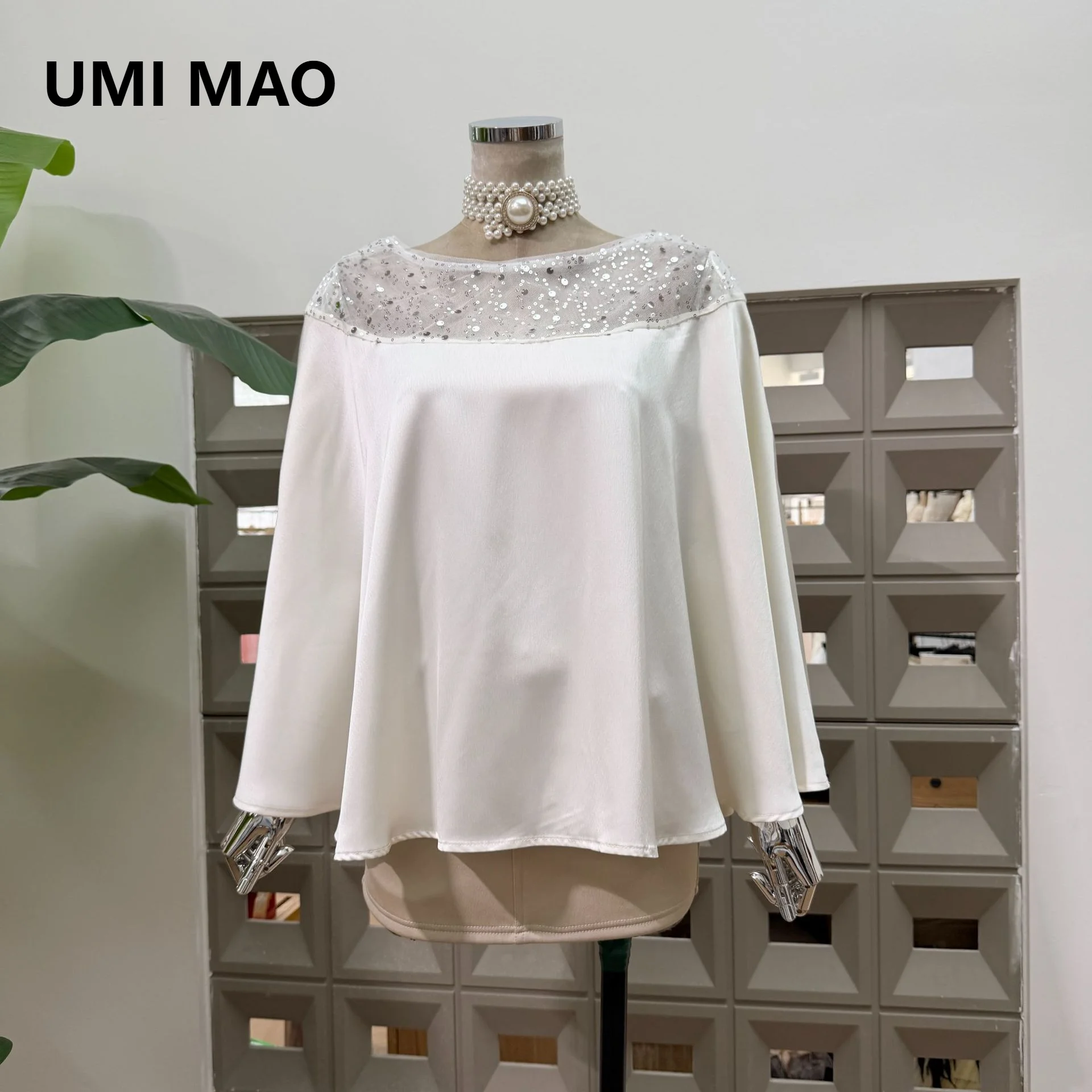 UMI MAO Fashionable CHIC Top Round Neck Sleeveless Floral Embellished Waist-Cinching Top Slimming Sweet Elegant Halter Neck