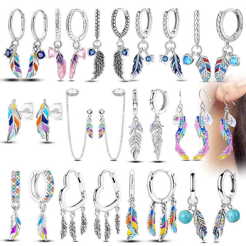 

Hoop Earring 925 Silver Woman Bohemian Earring Feather Theme Earrings Pendientes for Woman Original Earring Fashion Jewelry Gift