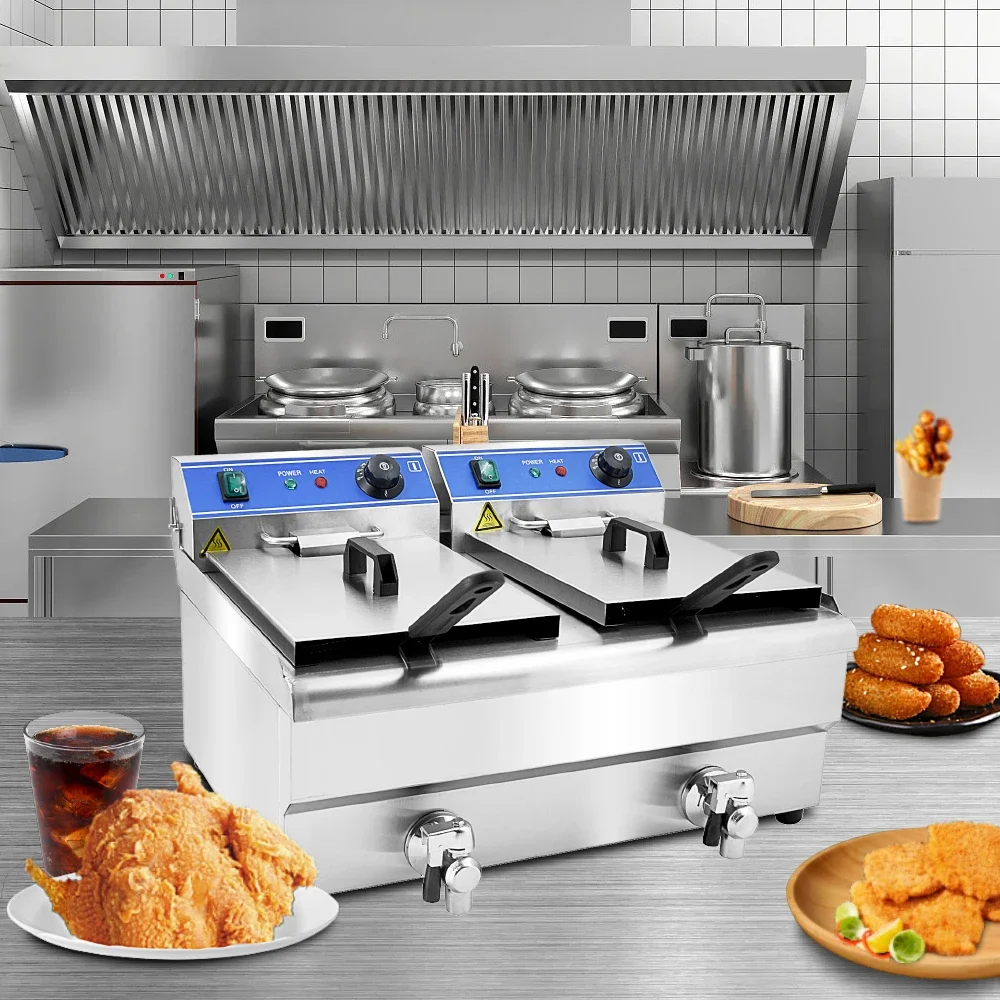 20L stainless steel mini electric double basket deep fryer with timer