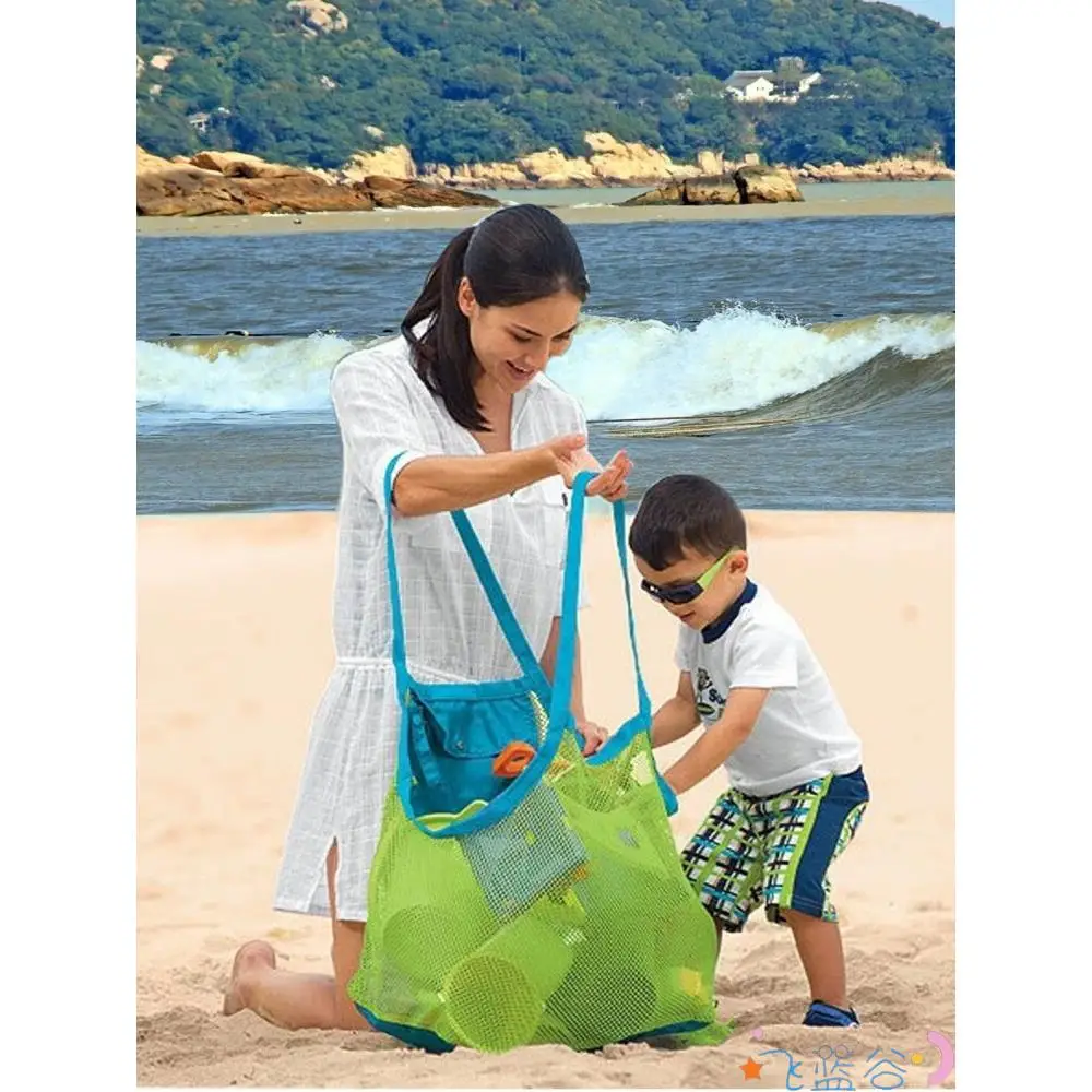 

Large Children's Beach Toy Storage Bag Handheld Travel Organizer Bag Beach Trip Net Bag ex Swimming Bag Blue Valley Brand