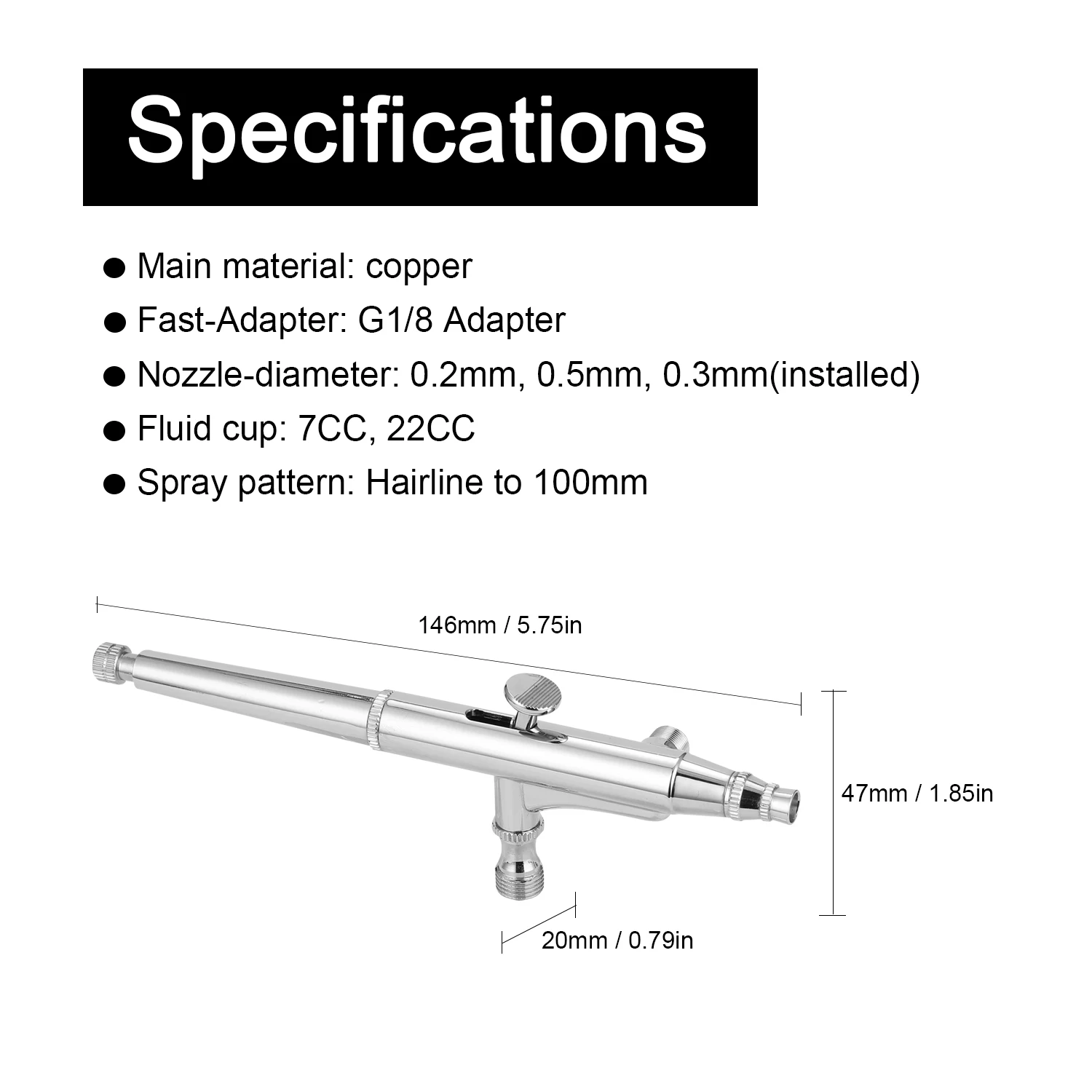 T-134T Professional Airbrush Set for Model Making Art Painting with G1/8 Adapter Wrentch 2 Fluid Cups 2Needles 2 Nozzles Sprayer