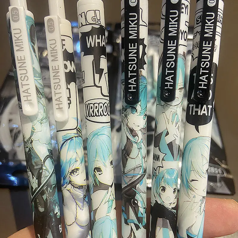 6 pièces Hatsune Miku stylo Gel stylo neutre ST 0.5mm plume encre noire stylo à bille étudiant examen écriture lisse Signature stylos papeterie