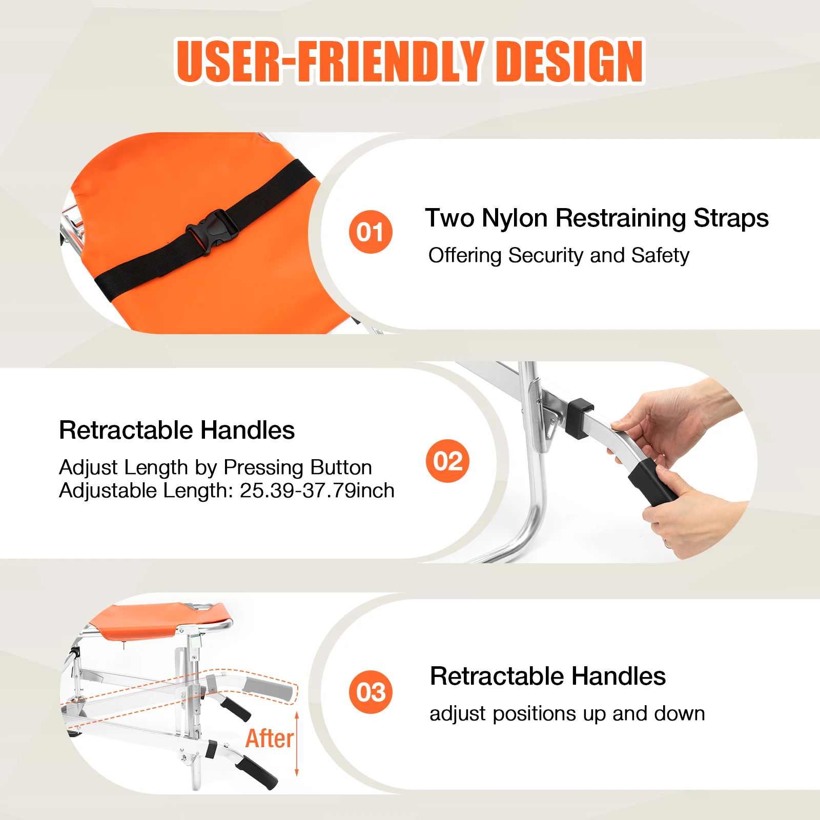 Stair Chair Transfer Wheelchair Lift Assist Device for Patient Evacuation Foldable Transport with 2 Wheel