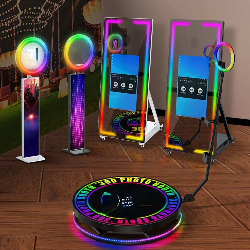 New portable 360 spin manual selfie video glass camera infinity glass adjustable photobooth machine with flight case Hot sales