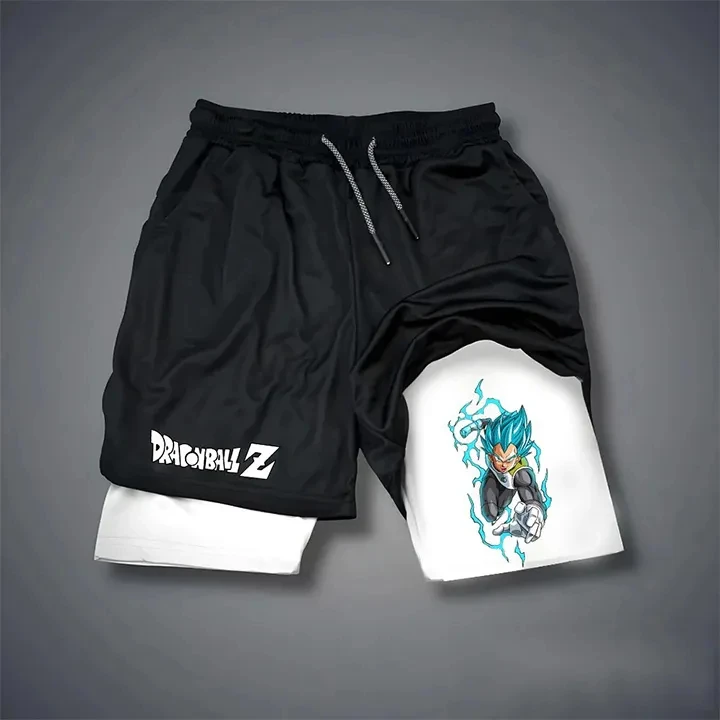 

New Dragon Ball Men's Double Layer 2-in-1 fitness pants cotton blend Goku Sports Shorts Japanese Anime Quick-Drying sweatpants