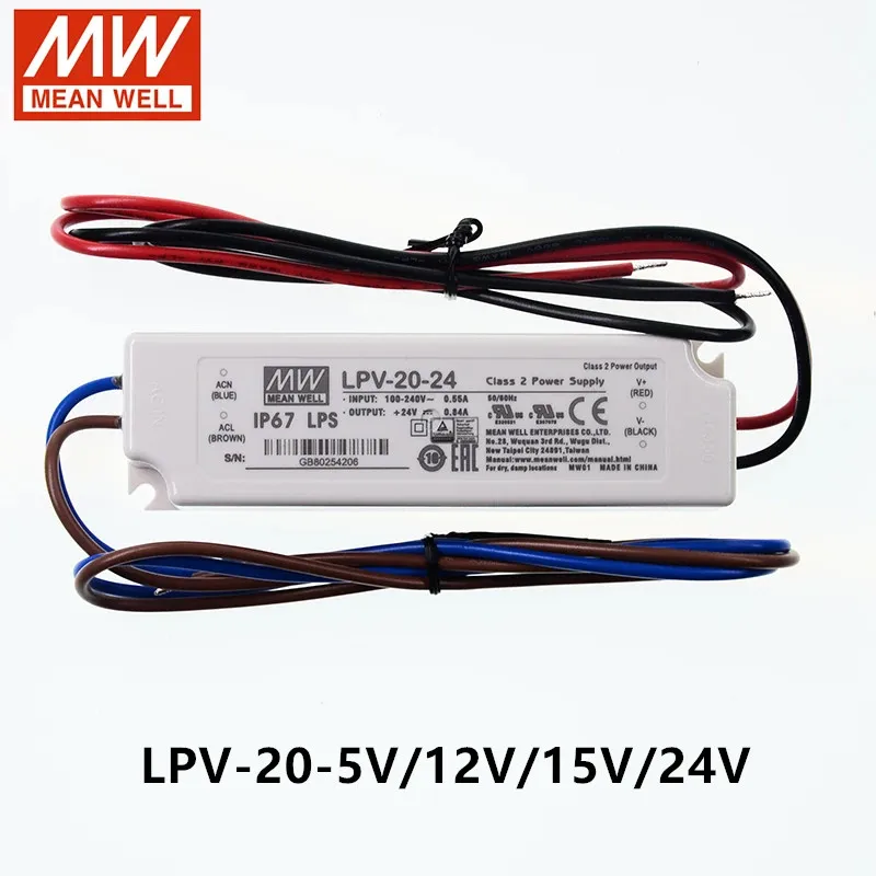 

Mean Well Switching Power Supply LPV-20 20W 5V 12V 15V 24V Constant Voltage Waterproof Plastic LED Driver Ip67 AC DC Meanwell