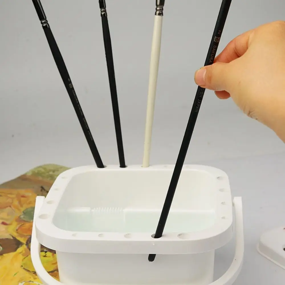 Creative Double Grid Paint Brush Washer Square with Palette Brush Washing Bucket PP Handheld Type Brush Cleaning Tool Art