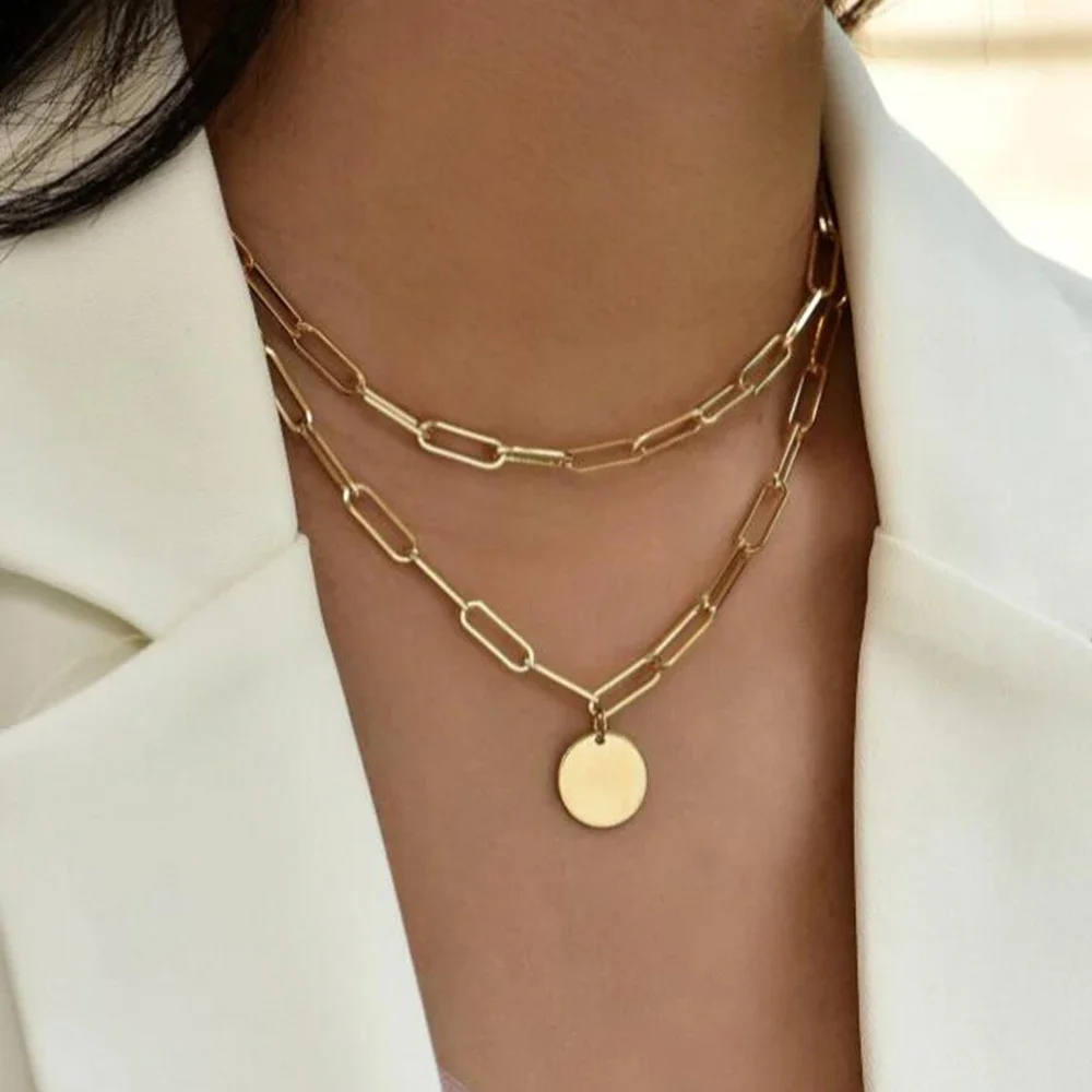 2026 New Vintage Round Charm Layered Pendant Necklace Clothing Aesthetic for Women Girls Fashion Jewelry Gifts