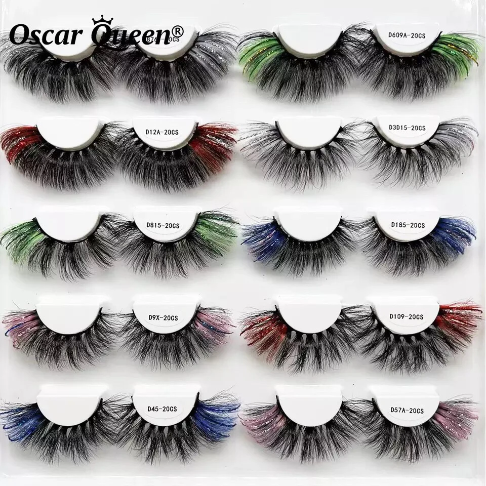 1 Pair Glitter Ombre Colored 100% Mink Lashes Natural Fluffy Dramatic Colorful Eyelashes Boxes Packaging Makeup Beauty