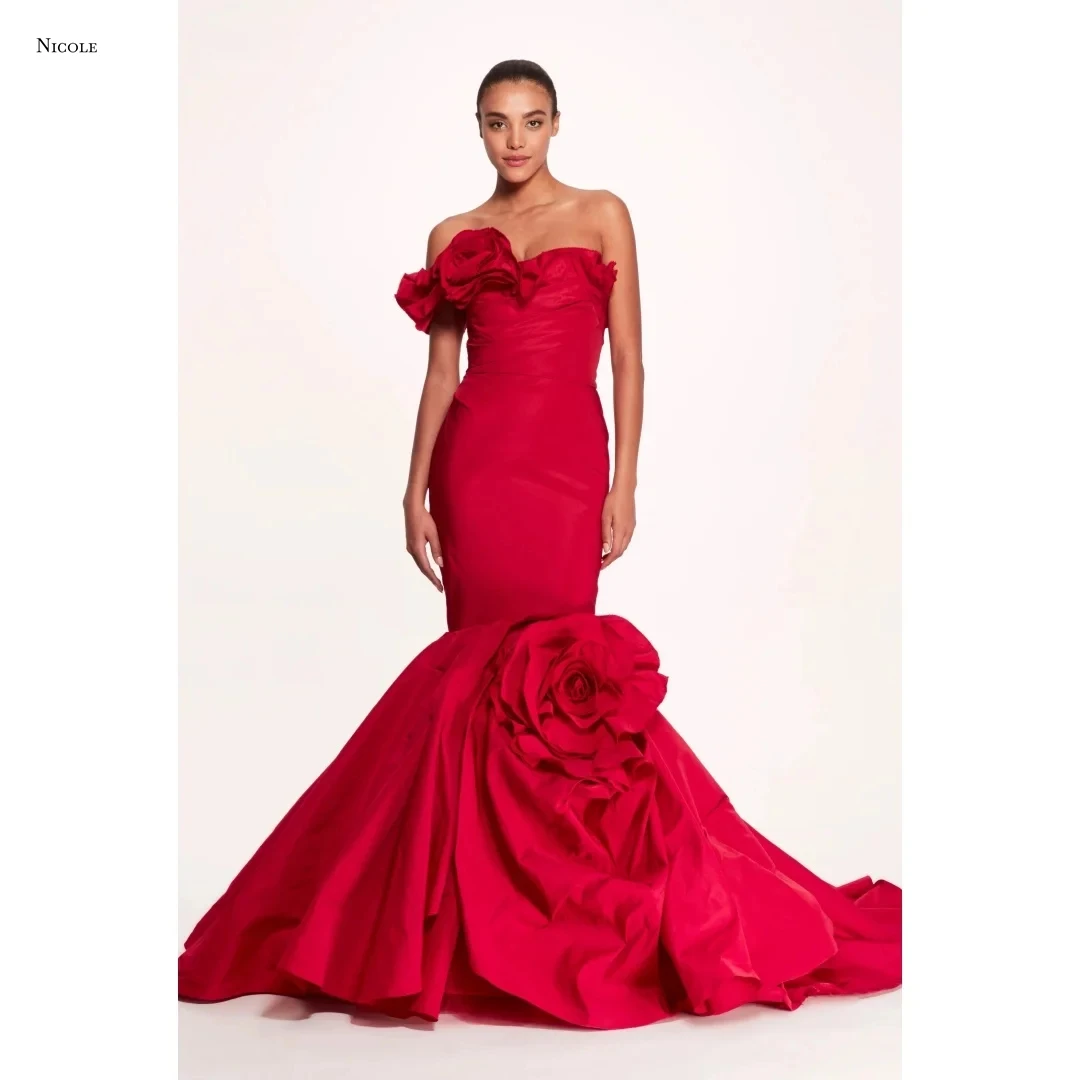 

Nicole Custom Made Evening Dresses Woman Elegant Party Dresses 2025 Line A Satin Cloth Flower Luxury Women's Elegant Party Dress