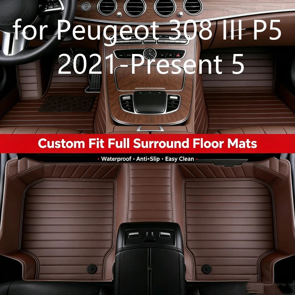 3D-Fußmatten mit vollständiger Rundumabdeckung, maßgefertigt für Peugeot 308 III P5 2021–heute, 5-Sitzer, TPE, verschleißfest, wasserdicht, EV-Auto-Innenraum-Fußmatten 2G140