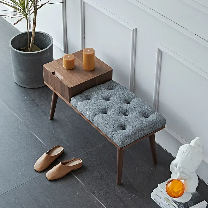

Modern Fabric Designer Hotel Shoe Changing Stools Hallway Porch Storage Cabinet Nordic Household Furniture Ottomans with Drawer