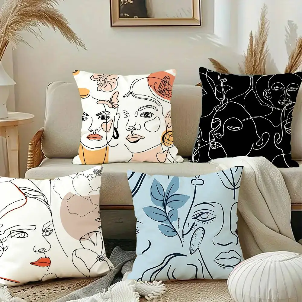 مجردة خط المرأة كيس وسادة الوجه قصيرة أفخم الوجهين طباعة مربع رمي وسادة تغطي أريكة وسادة المنزل ديكور