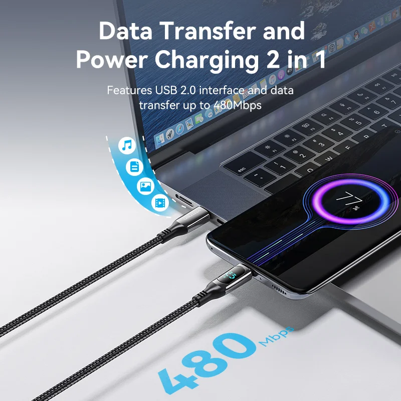 Кабель Vention PD 100 Вт с цифровым дисплеем типа C к USB C 5A для Xiaomi MacBook iPhone 16 15 Зарядное устройство для быстрой зарядки Провод USB C