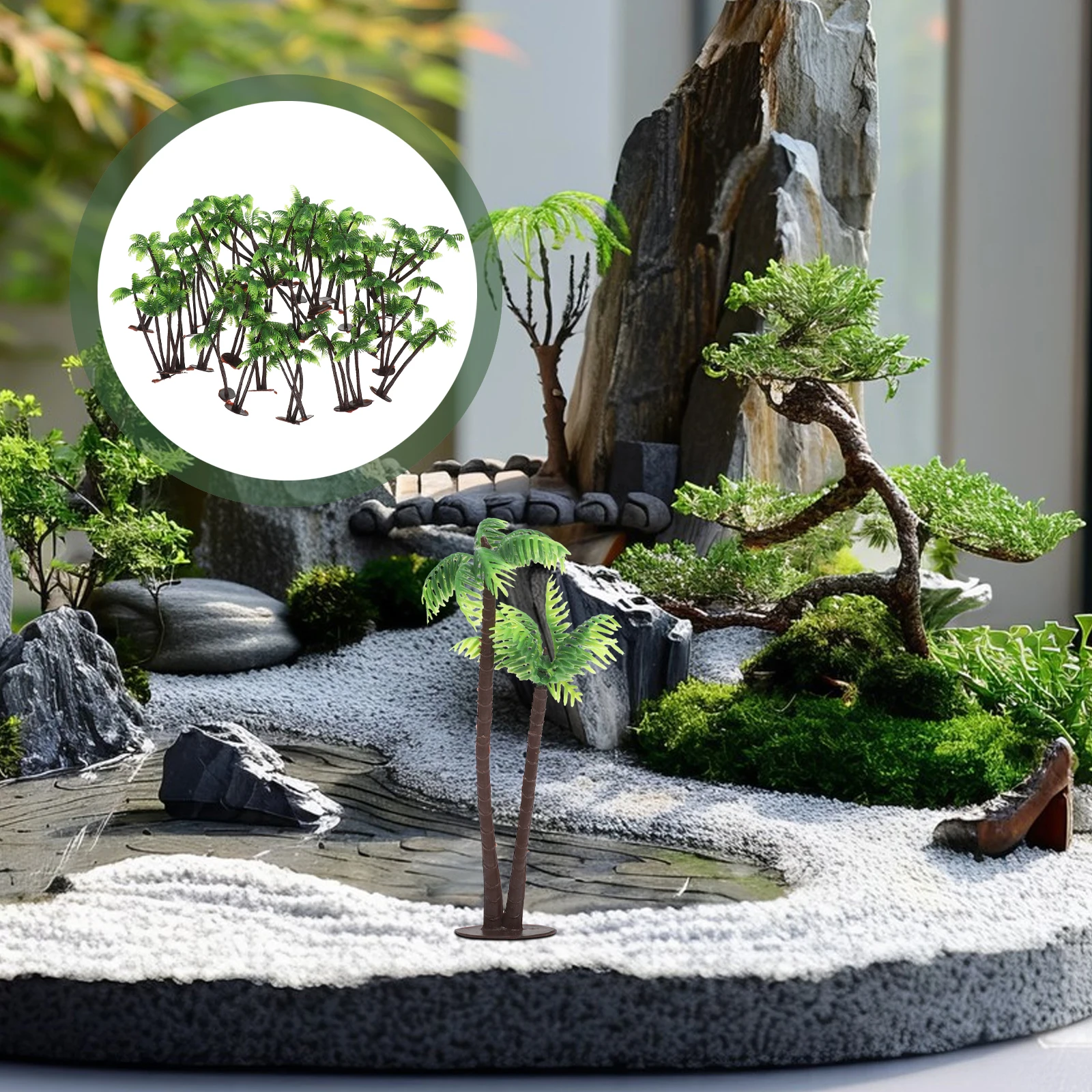 

36pcs Simulation Mini Coconut Tree Plastic Lifelike Decor For Sand Table Building Micro Landscape Ornament Green